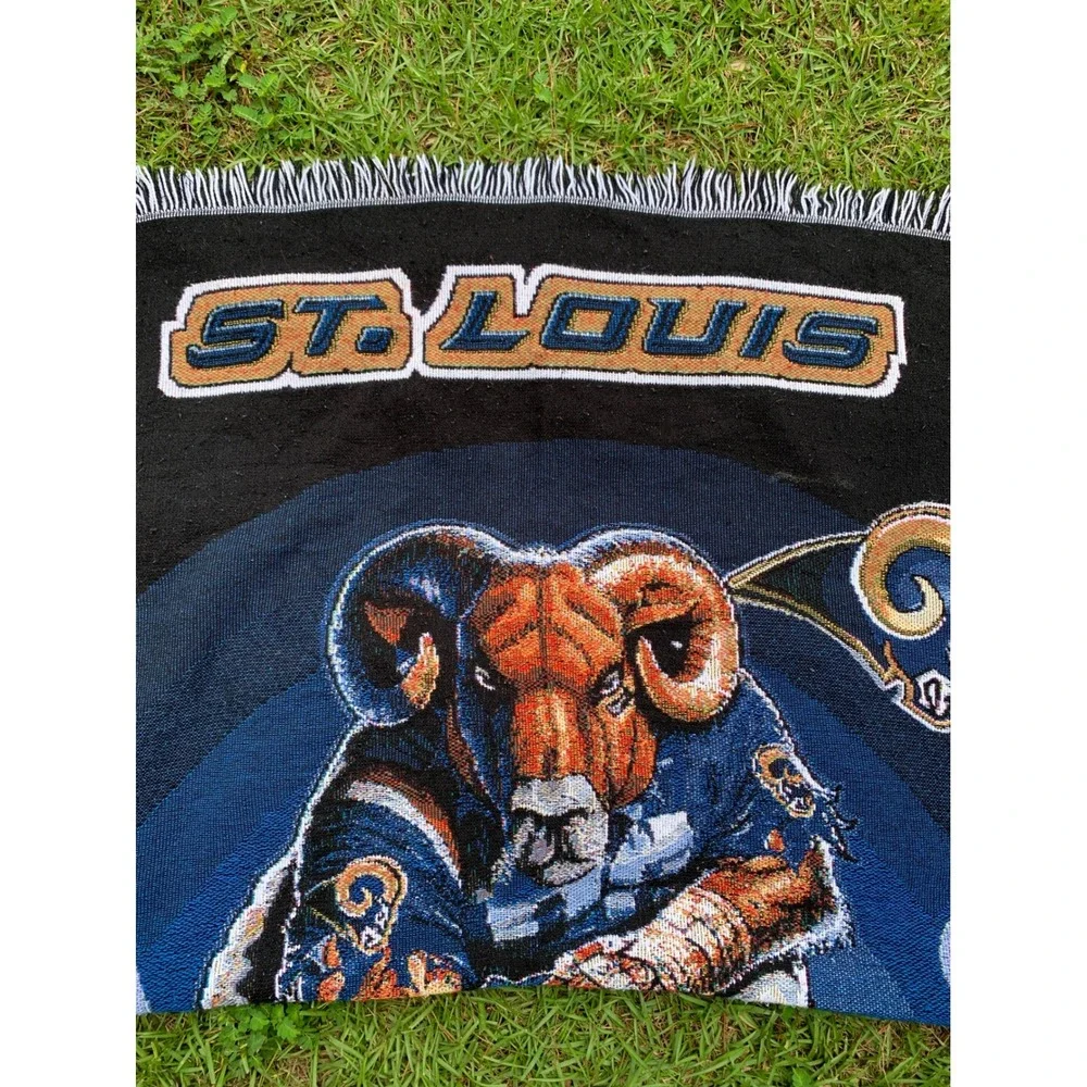 Vintage St Louis Rams Throw Blanket Woven Tapestry Fringe NFL Football 44x58